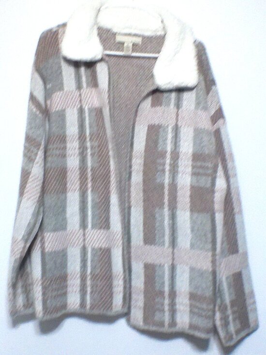 By Design Sweaters - By Design Women’s XL Plaid Sherpa Collar Cardigan Open Front Cozy Layer